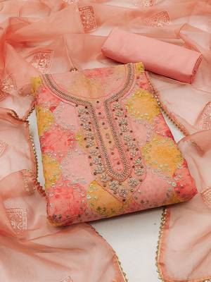 embroidered sequined organza unstitched dress material 1
