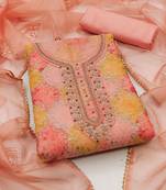 embroidered sequined organza unstitched dress material