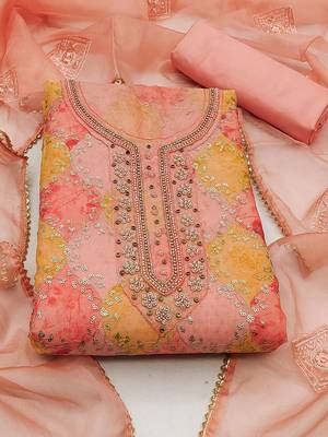 embroidered sequined organza unstitched dress material 2