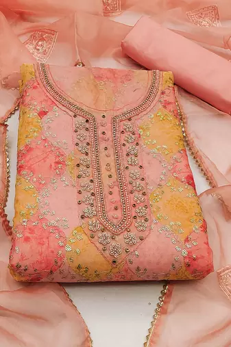 embroidered sequined organza unstitched dress material