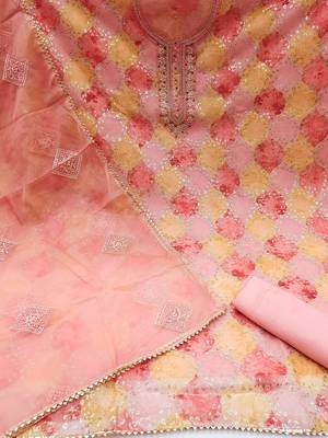 embroidered sequined organza unstitched dress material 3