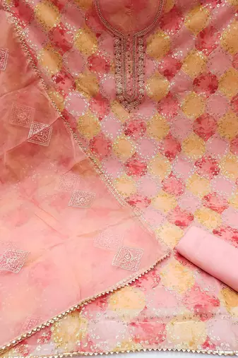 embroidered sequined organza unstitched dress material