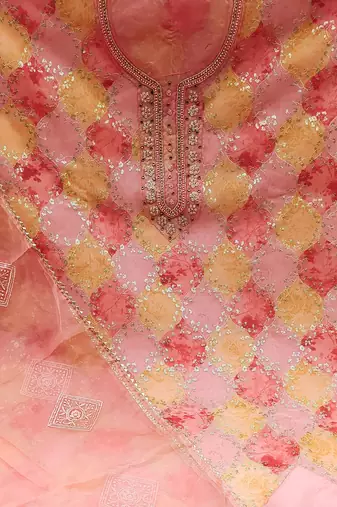 embroidered sequined organza unstitched dress material