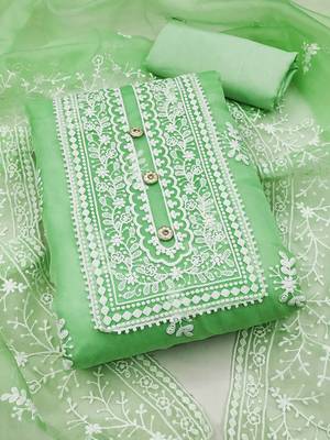 ethnic motifs embroidered organza unstitched dress material 1