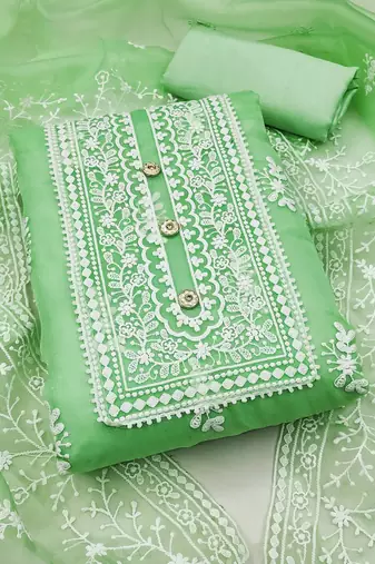 ethnic motifs embroidered organza unstitched dress material
