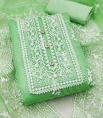 ethnic motifs embroidered organza unstitched dress material