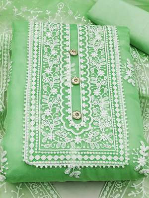 ethnic motifs embroidered organza unstitched dress material 2
