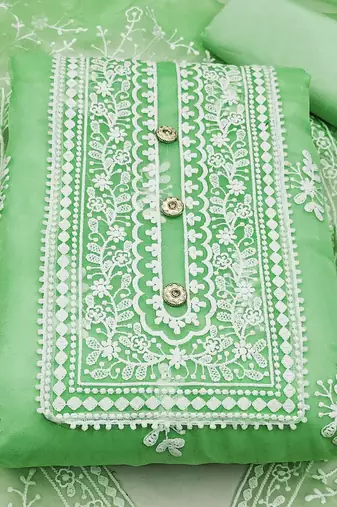 ethnic motifs embroidered organza unstitched dress material