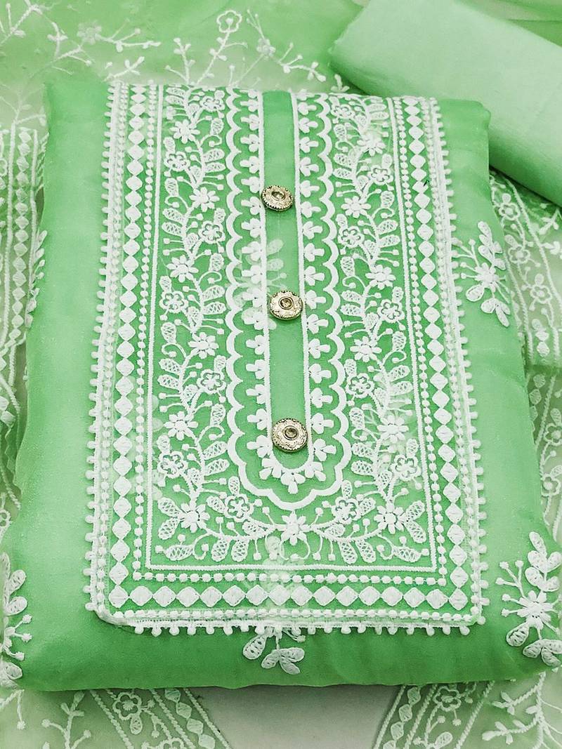 ethnic motifs embroidered organza unstitched dress material