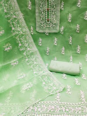 ethnic motifs embroidered organza unstitched dress material 3