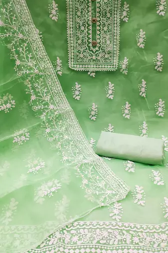 ethnic motifs embroidered organza unstitched dress material