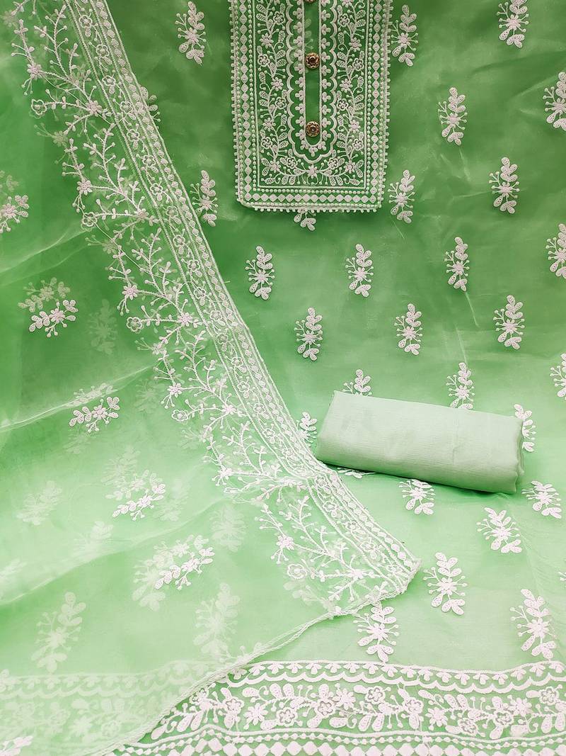 ethnic motifs embroidered organza unstitched dress material