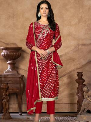 bandhani printed gotta patti cotton unstitched dress material 1