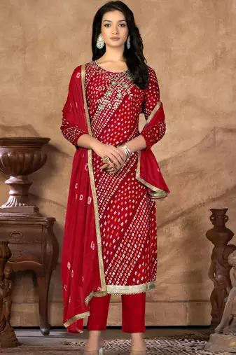 bandhani printed gotta patti cotton unstitched dress material