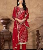 bandhani printed gotta patti cotton unstitched dress material