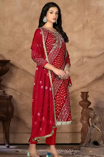 bandhani printed gotta patti cotton unstitched dress material
