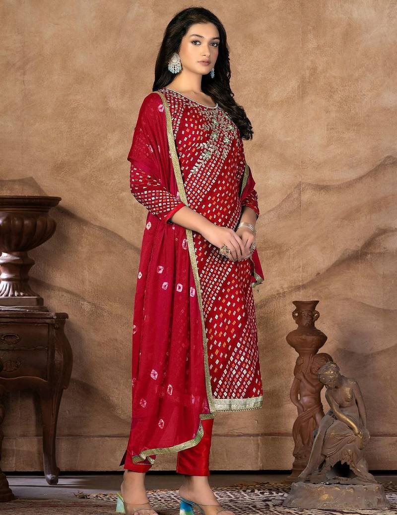 bandhani printed gotta patti cotton unstitched dress material