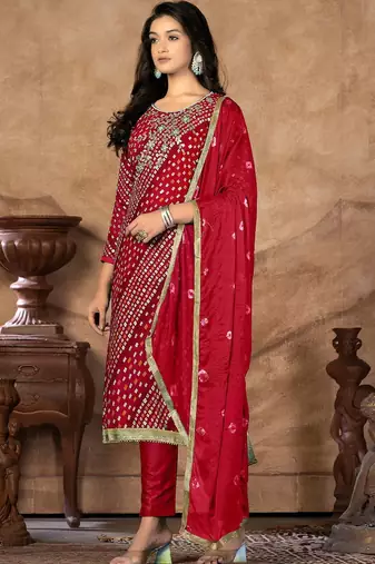 bandhani printed gotta patti cotton unstitched dress material