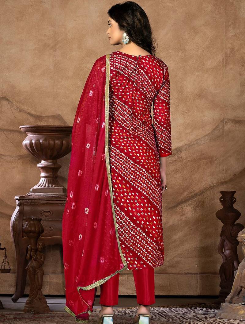 bandhani printed gotta patti cotton unstitched dress material