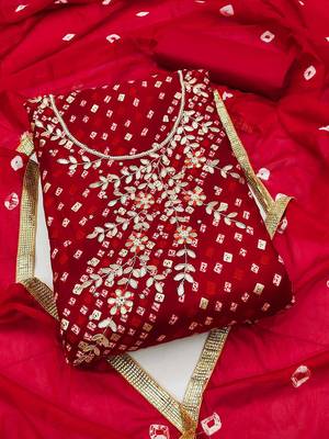 bandhani printed gotta patti cotton unstitched dress material 5