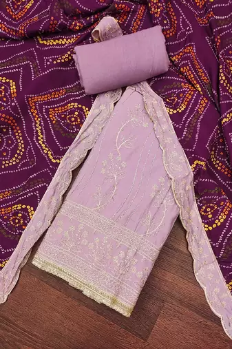 floral embroidered thread work roman cotton unstitched dress material