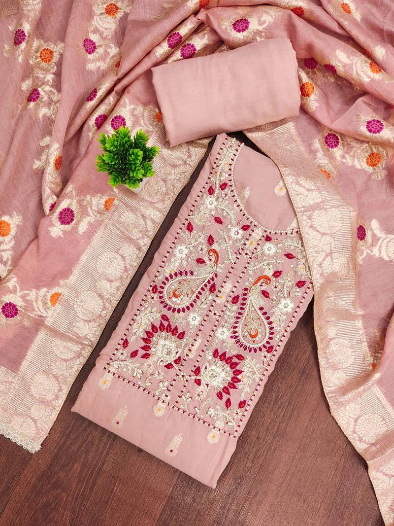 embroidered cotton unstitched dress material