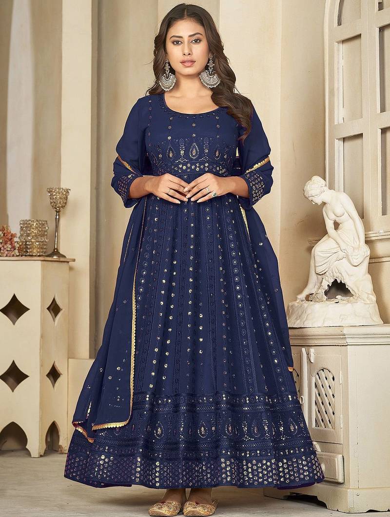 embroidered semi-stitched dress material