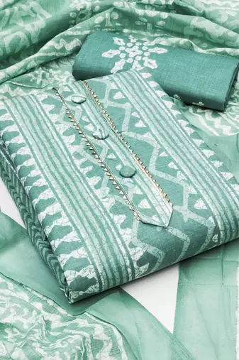 ethnic motifs printed gotta patti detail unstitched dress material
