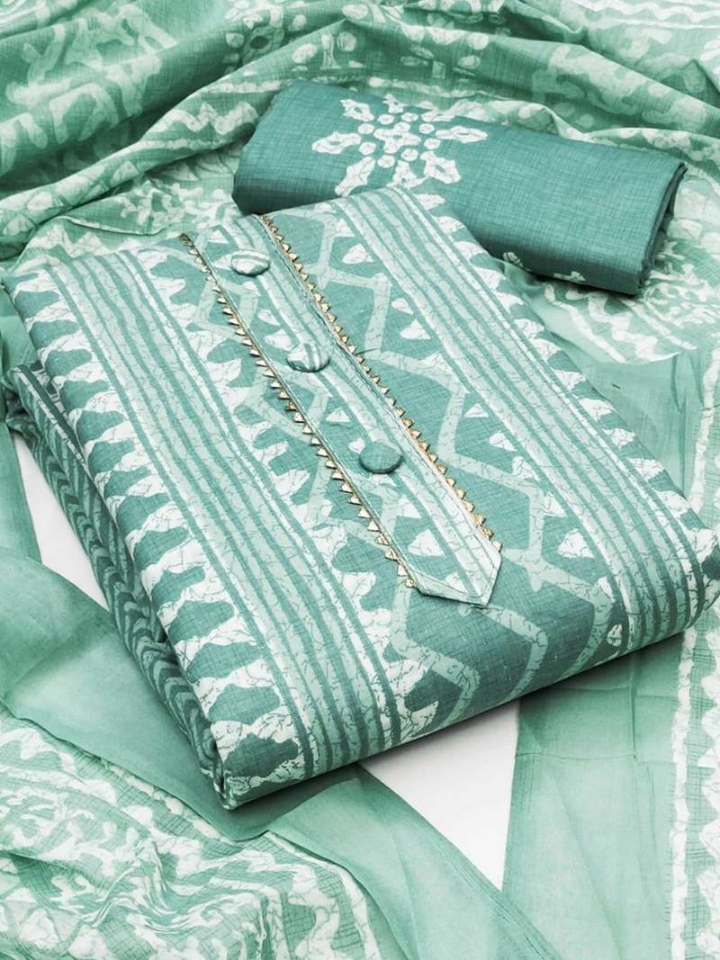 ethnic motifs printed gotta patti detail unstitched dress material