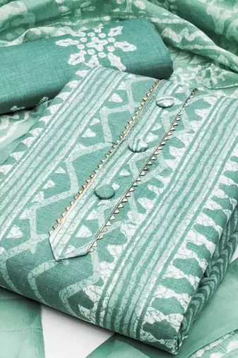 ethnic motifs printed gotta patti detail unstitched dress material