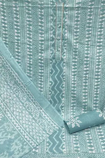 ethnic motifs printed gotta patti detail unstitched dress material