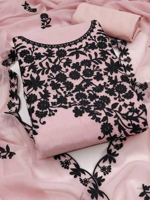 pink georgette multi work unstitched dress material 2