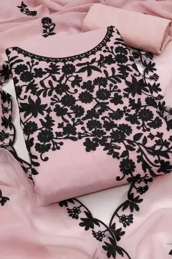 pink georgette multi work unstitched dress material