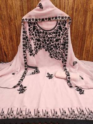 pink georgette multi work unstitched dress material 3