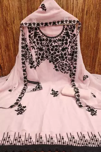 pink georgette multi work unstitched dress material