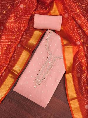 women peachembellished unstitched dress material 1