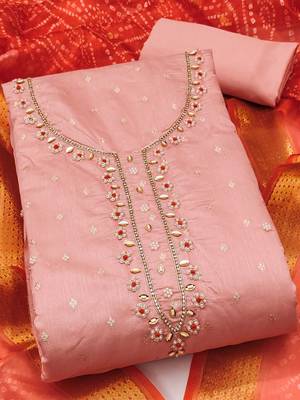 women peachembellished unstitched dress material 2
