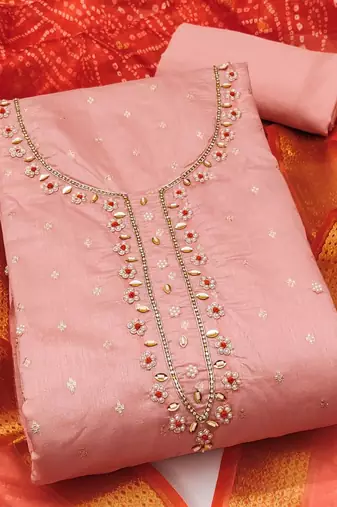 women peachembellished unstitched dress material
