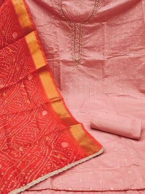 women peachembellished unstitched dress material 3
