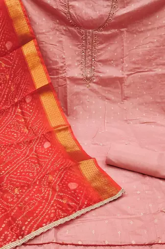 women peachembellished unstitched dress material