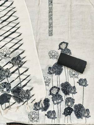embellished linen semi-stitched dress material 2