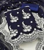 blue & white embroidered silk georgette unstitched dress material