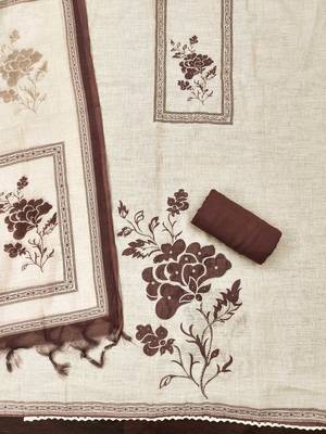 embellished linen semi-stitched dress material 2
