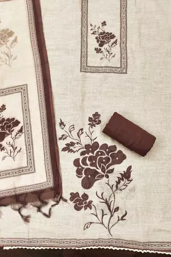 embellished linen semi-stitched dress material