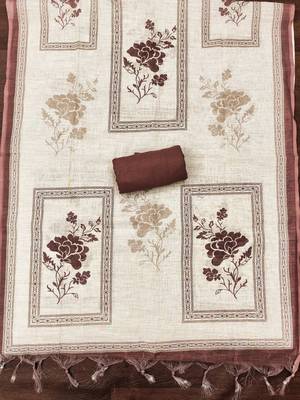 embellished linen semi-stitched dress material 4