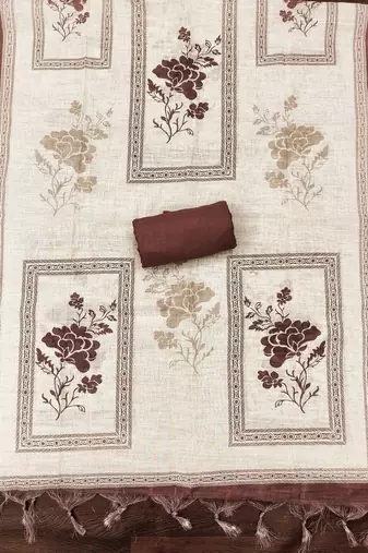 embellished linen semi-stitched dress material