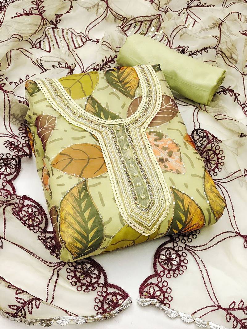 embroidered organza unstitched dress material