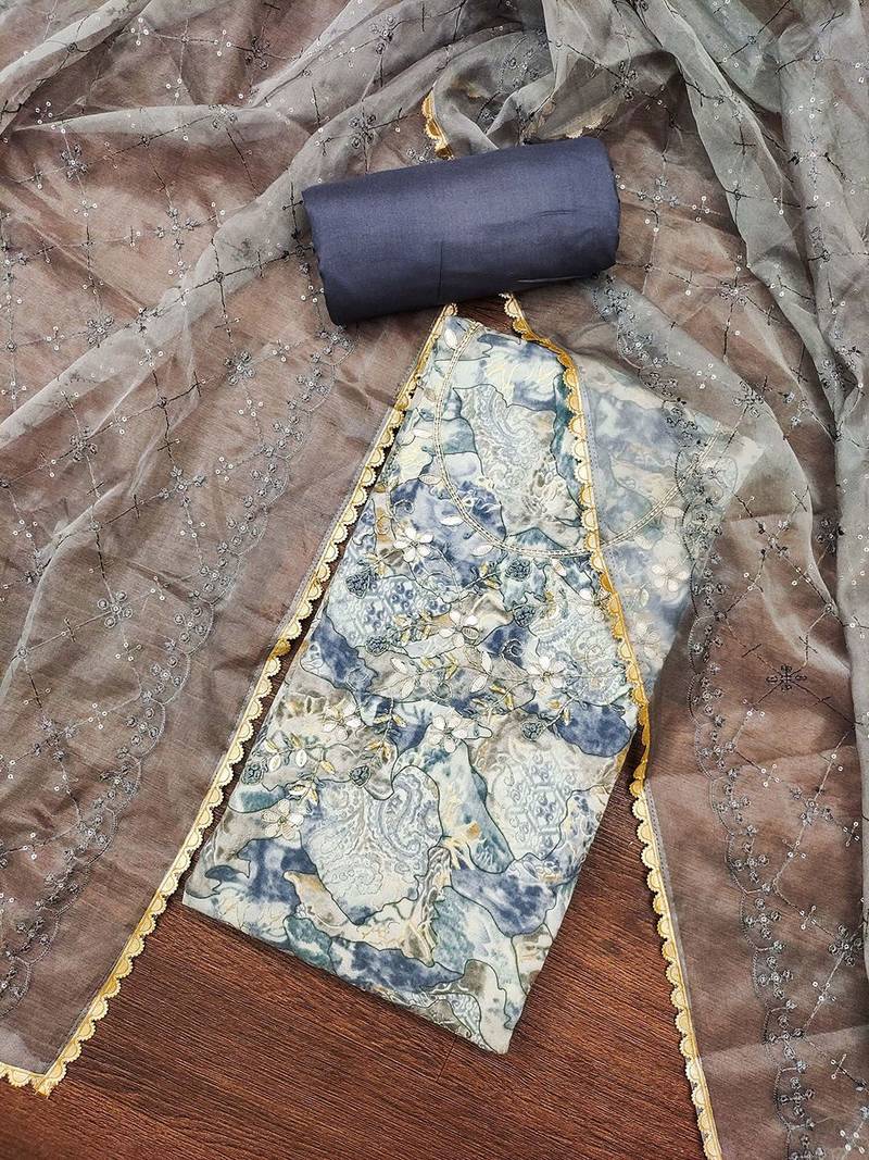 floral printed gotta patti unstitched dress material