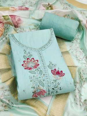 embroidered cotton semi-stitched dress material 1
