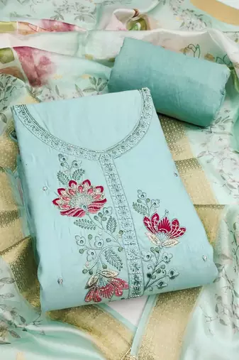 embroidered cotton semi-stitched dress material